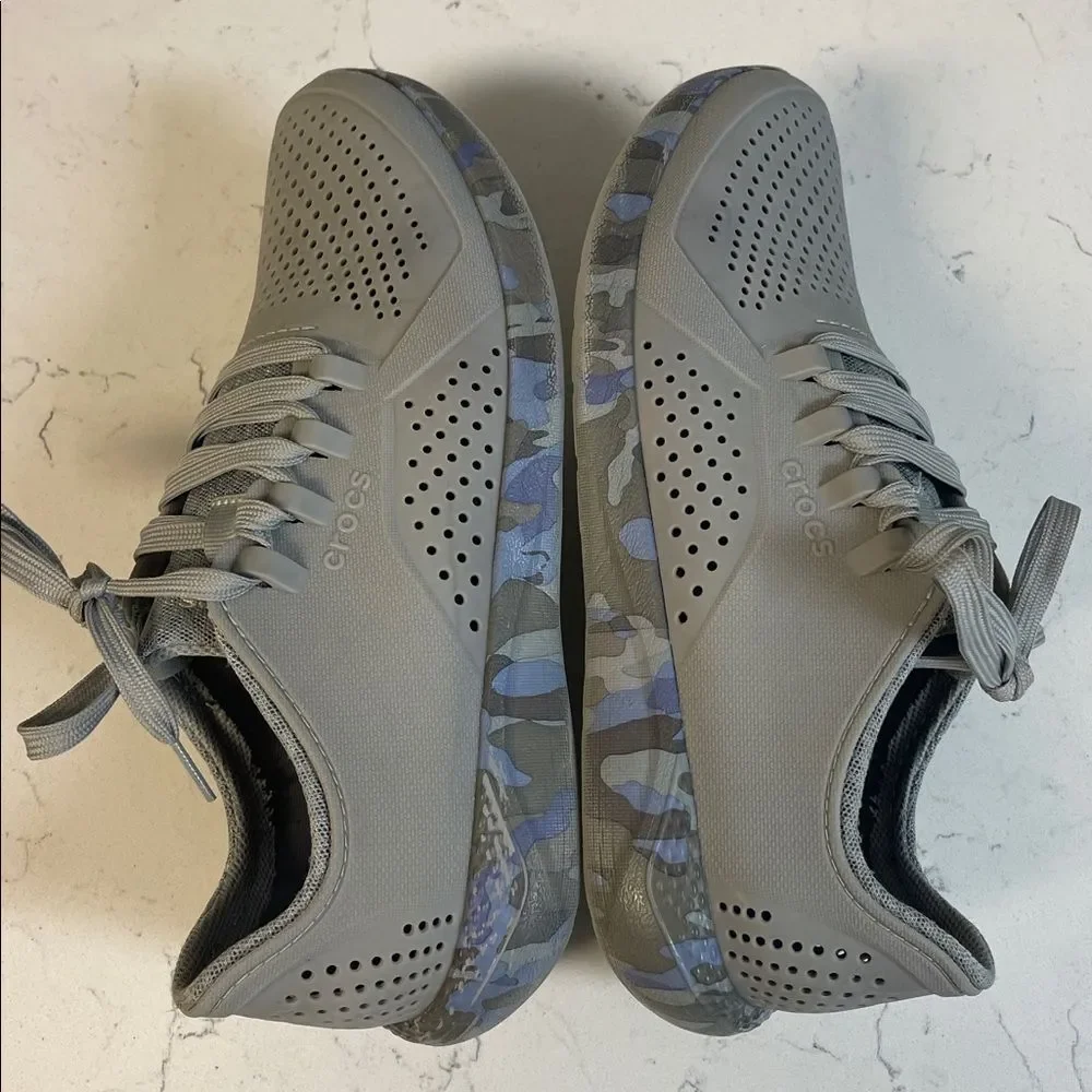 Crocs LiteRide Pacer Camo (Gray/Light Blue) Tennis Shoes 206494 Women's Sz 11
